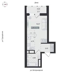 Студия квартира, вторичка, 31м2, 17/24 этаж