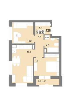 2-к квартира, вторичка, 55м2, 16/26 этаж