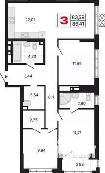 3-к квартира, вторичка, 86м2, 14/30 этаж