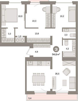 3-к квартира, вторичка, 95м2, 8/9 этаж