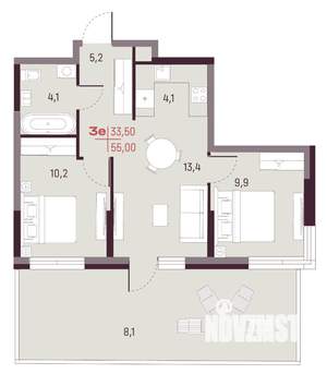 3-к квартира, вторичка, 55м2, 2/20 этаж