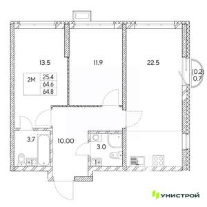 2-к квартира, вторичка, 65м2, 22/31 этаж