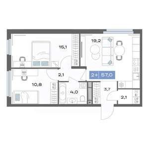 2-к квартира, строящийся дом, 57м2, 3/20 этаж