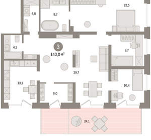 3-к квартира, вторичка, 143м2, 1/8 этаж