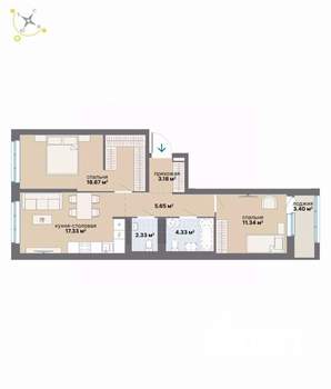 2-к квартира, вторичка, 66м2, 7/9 этаж