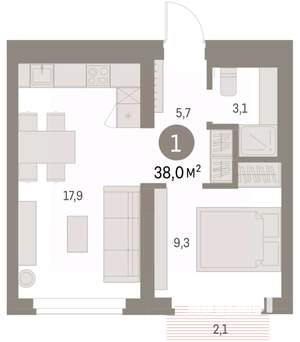 1-к квартира, вторичка, 38м2, 7/9 этаж