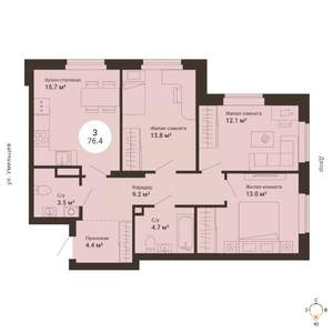 3-к квартира, сданный дом, 76м2, 1/25 этаж