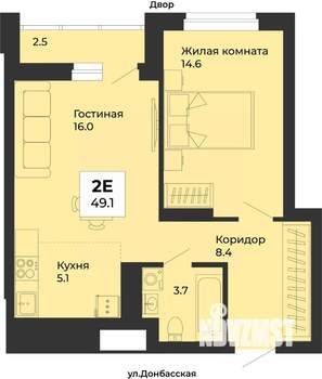 2-к квартира, строящийся дом, 49м2, 17/25 этаж