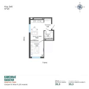 1-к квартира, вторичка, 35м2, 11/25 этаж