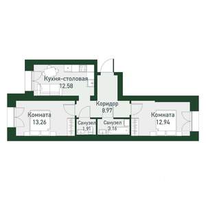 2-к квартира, вторичка, 52м2, 2/4 этаж