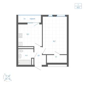 1-к квартира, вторичка, 42м2, 31/32 этаж