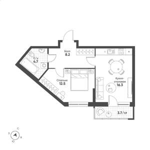 1-к квартира, строящийся дом, 44м2, 14/15 этаж