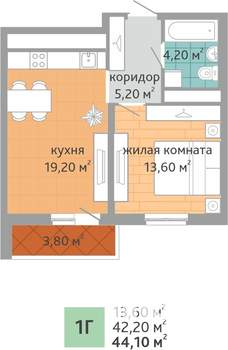 1-к квартира, вторичка, 44м2, 20/24 этаж