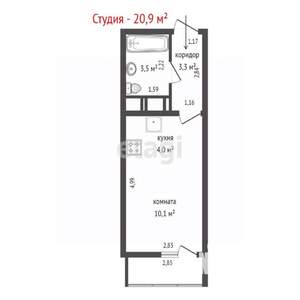 Студия квартира, вторичка, 21м2, 13/25 этаж