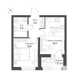 1-к квартира, вторичка, 34м2, 7/16 этаж