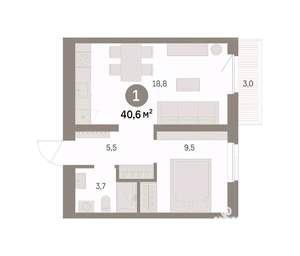 1-к квартира, вторичка, 41м2, 5/9 этаж