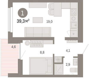 1-к квартира, вторичка, 39м2, 2/9 этаж