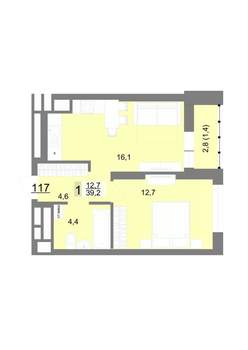 1-к квартира, вторичка, 39м2, 18/23 этаж