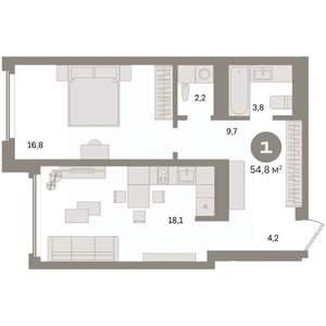 1-к квартира, вторичка, 55м2, 22/24 этаж