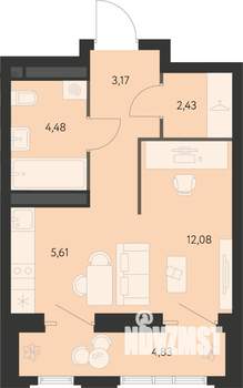 Студия квартира, вторичка, 30м2, 16/22 этаж
