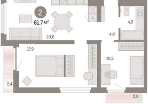 2-к квартира, вторичка, 62м2, 9/9 этаж