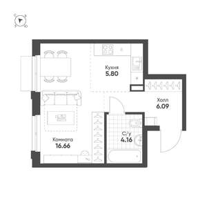 Студия квартира, вторичка, 33м2, 22/25 этаж