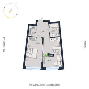 1-к квартира, строящийся дом, 52м2, 4/31 этаж