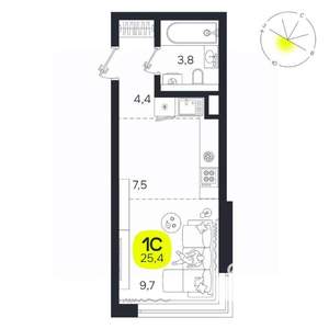 1-к квартира, вторичка, 25м2, 2/27 этаж
