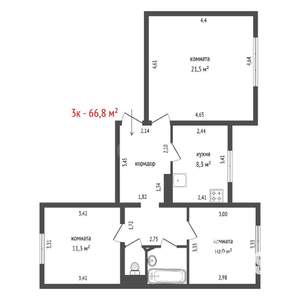 3-к квартира, вторичка, 67м2, 13/16 этаж