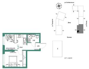 2-к квартира, строящийся дом, 29м2, 6/24 этаж