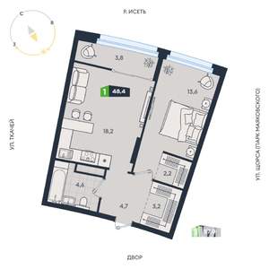 1-к квартира, вторичка, 48м2, 10/16 этаж