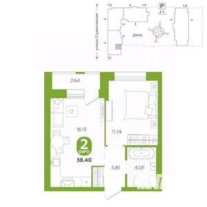 2-к квартира, строящийся дом, 38м2, 5/25 этаж