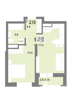 1-к квартира, вторичка, 41м2, 25/26 этаж