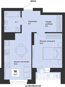 1-к квартира, строящийся дом, 41м2, 9/25 этаж