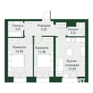 2-к квартира, вторичка, 59м2, 4/4 этаж