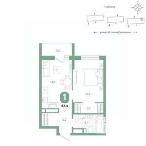 1-к квартира, вторичка, 42м2, 12/16 этаж