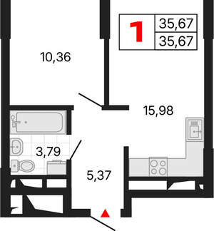 1-к квартира, вторичка, 36м2, 11/25 этаж