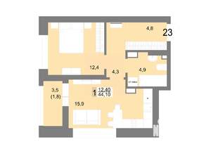 1-к квартира, вторичка, 44м2, 5/25 этаж