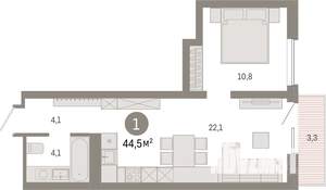 1-к квартира, вторичка, 45м2, 6/8 этаж