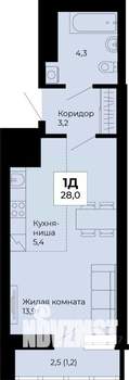 Студия квартира, строящийся дом, 28м2, 12/25 этаж