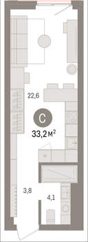 Студия квартира, вторичка, 33м2, 12/25 этаж