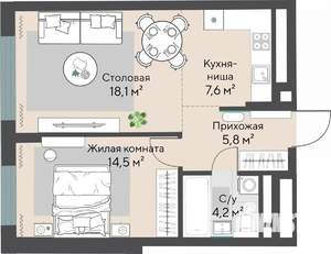 1-к квартира, строящийся дом, 50м2, 13/27 этаж