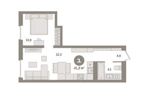 1-к квартира, вторичка, 41м2, 2/8 этаж