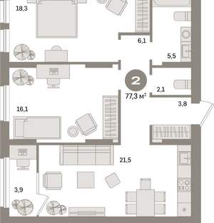 2-к квартира, вторичка, 77м2, 14/17 этаж