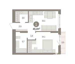 1-к квартира, вторичка, 45м2, 4/16 этаж