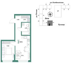 2-к квартира, вторичка, 40м2, 7/21 этаж