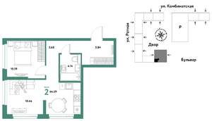 2-к квартира, вторичка, 45м2, 15/21 этаж