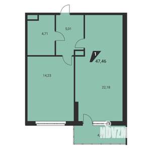 1-к квартира, вторичка, 47м2, 13/25 этаж