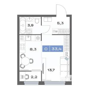 Студия квартира, строящийся дом, 33м2, 8/25 этаж