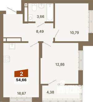 2-к квартира, строящийся дом, 55м2, 23/23 этаж